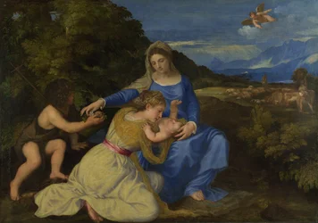 Jungfrun och barnet med spädbarnet Saint John och en kvinnlig helgon eller donator ("The Aldobrandini Madonna")