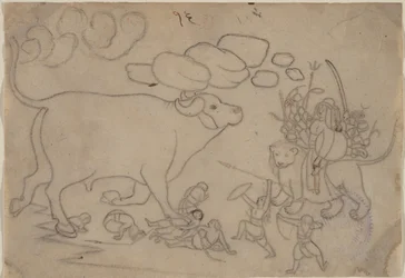 Durga konfronterar Buffalo Demon Mahisha: Scen från Devi Mahatmya, ca. 1780.