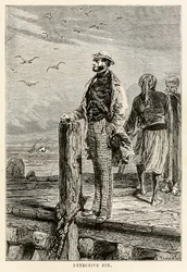 Detektiv Fix, ur Jorden runt på 80 dagar av Jules Verne (1828-1905), graverad av Louis Dumont (född 1822), 1873