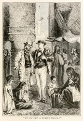 Min klocka? En familjeklocka!, från Around the World in Eighty Days av Jules Verne (1828-1905), graverad av Louis Dumont (f.1822), 1873