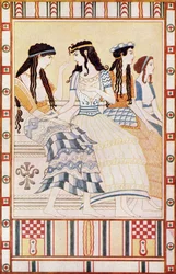 Ladies of the Minoan Court, illustration från "Myths of Crete and Pre-Helenic Europe" av Donald A. Mackenzie, publicerad 1917