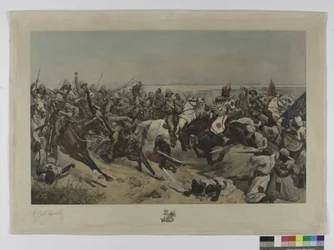 The Charge of the 21st Lancers at the Battle of Omdurman, 1898 (färgad fotogravyr)