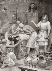 Balsamerar en kropp i det antika Egypten, från Hutchinsons History of the Nations, pub.1915