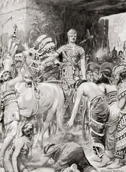Psamtik I av Egypten kommer in i staden Azotus eller Ashdod, från Hutchinsons Nationernas historia, pub.1915