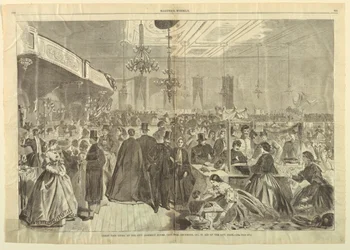 Stor mässa ges i City Assembly Rooms, New York, december 1861, i Aid of City Poor, från Harper