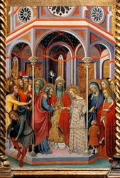 Jungfrus äktenskap, detalj av altartavlan som visar berättelser om Jungfru av Bartolo di Fredi (1330-1410)