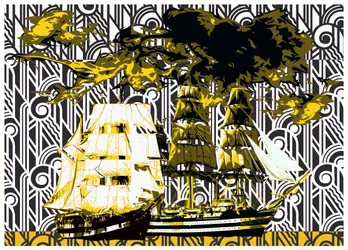 Guldglänsande art déco-fartyg