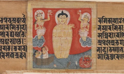 Buddha ger säkerhet (Abhayananda) till sjöfarare, blad från en utspridd Pancavimsatisahasrika Prajnapramita