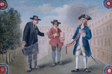 Till de tre stånden. Skylt för en kokardhandlare i Palais-Royal. Palais-Royal, 1:a arrondissementet, Paris