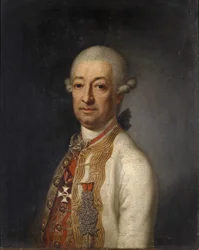 Porträtt av k. k. Fältmarskalk Prins Franz Ulrich Kinsky von Wchinitz und Tettau (1726-1792) med Maria Theresiaordens kommendörskors, på baksidan Johann Baptist Lampi d. Ä. hänföras