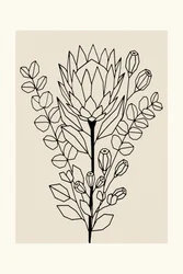 Minimalistisk protea och eukalyptus