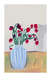 Stilleben med röda blommor