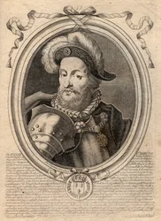 Porträtt av Francois I (1494 - 1547), kung av Frankrike - Frans I, kung av Frankrike - gravyr från 