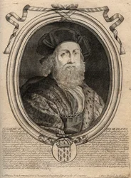 Merovingernas dynasti: Porträtt av Childerik III (714-755) Frankernas kung - CHILDERIC III (d. 754) Frankernas kung, 741-751, och den sista av merovingerna - gravyr från 