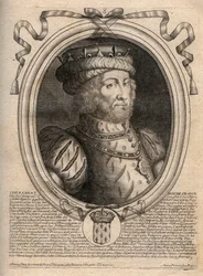 Porträtt av Caribert, frankernas kung (561-567) - Caribert eller Charibert (d.567) Frankernas kung - gravyr från 