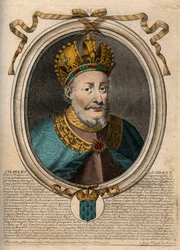 Porträtt av Karl II den skallige (823-877), Frankrikes kung - Karl II (823-877) den skallige - gravyr från 
