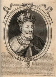 Porträtt av Karl II den skallige (823 - 877), Frankrikes kung - Karl II (823-77) den skallige - gravyr från 