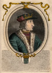 Porträtt av Karl VI (1368-1422), kung av Frankrike - CHARLES VI (1368-1422) Frankrikes kung