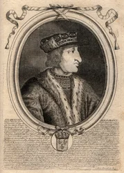 Porträtt av Karl VI (1368-1422), kung av Frankrike - CHARLES VI (1368-1422) Frankrikes kung