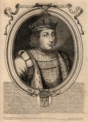 Porträtt av Karl V den vise (1338 - 1380) - Karl V den vise eller Karl V den vise, kung av Frankrike från huset Valois - gravyr från 