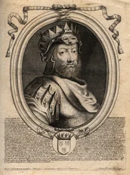 Porträtt av Childeric I, kung av Salians Francs (436-481) - CHILDERIC I kung av Salian Franks - gravyr från 