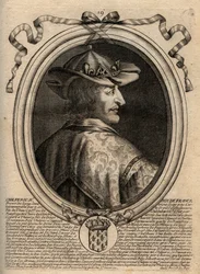 Porträtt av Chilperic II (ca 670 - 721), kung av Neustrien - CHILPERIC II kung av frankerna - gravyr från 