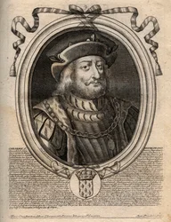 Porträtt av Chilperic I (539 - 584), kung av Neustrien - Chilperic I, merovingerkung av Frankrike - gravyr från 