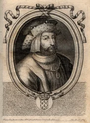 Porträtt av Clotaire (Clothaire) II (584 - 628), kung av Neustrien och kung av frankerna - Clotaire eller Chlotar II (d.629) Frankernas kung - gravyr från 