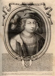 Porträtt av Clothaire III (652 - 673), kung av Neustrien och Bourgogne - Chlothar III eller Clotaire III, frankernas kung från merovingernas hus - gravyr från 