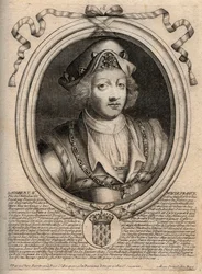 Porträtt av Dagobert II, kung av francen av 711a 716 - Dagobert II (676-679), kung av Austrasien - gravyr från 