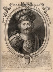 Porträtt av Eudes (Odon) (v. 860 - 898), greve av Paris och Troyes, då kung av Frankrike - EUDES greve av Paris vald till fransk tron efter avsättningen av kejsaren Karl - gravyr från 