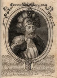 Porträtt av Hugues I Capet (ca 941 - 996), hertig av Frankrike och sedan kung av Frankrike - Porträtt av Hugues I Capet (c.941-996), kung av Frankrike - gravyr från 