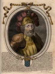 Porträtt av Hugues I Capet (ca 941 - 996), hertig av Frankrike då kung av Frankrike - Porträtt av Hugues I Capet (c941-996), kung av Frankrike - gravyr från 