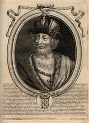Porträtt av Ludvig I den fromme (778-840), Frankrikes kung - Ludvig I den "Frome" (778-840) Helige romerske kejsare - gravyr från 