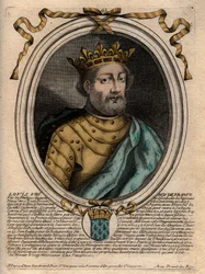 Porträtt av Ludvig VIII (1187-1226), Frankrikes kung - Ludvig VIII (1187-1226) Frankrikes kung - Gravyr från "" Les Augustes representationer av alla Frankrikes kungar från Pharamond till Ludvig XIV"", Paris