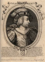 Porträtt av Ludvig V den svime (967 - 987), Frankrikes kung - Ludvig V den Indolente (967-987) gravyr från 