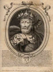 Porträtt av Merovech (Meroveus) (d.456) kung av de saliska frankerna - gravyr från 