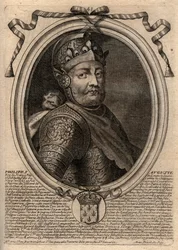 Porträtt av Philip II dit Philippe Auguste (1165-1223) - Philip Augustus II (1165-1223) Kung av Frankrike - gravyr från 