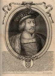 Porträtt av Thierry III (ca 657-691), kung av frankerna av Neustrien (673-675) och kung av alla franker (679-691) På boken står det "" Thierry I""" men det är en misstag - Theuderik III (Theuderich, Theoderic, Theodoric), kung av Neustrien (673-675) a