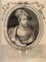 Porträtt av Thierry IV (713-737) kung av frankerna från 721 till 737 - THIERRY IV (Theodoric) kung av frankerna - gravyr från 