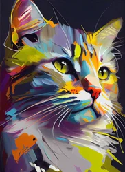 Abstrakt söt katt, oljemålning penseldrag, väggkonsttryck