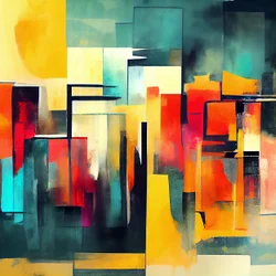 Abstrakta former i varma färger rött & orange, väggkonsttryck