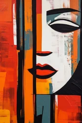 Abstrakt kvinna ansikte, raka linjer på duk, utskrivbar digital konst