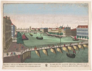 Utsikt över Binnen-Amstel mellan Blauwbrug och Hogesluis i Amsterdam El rio Amstel, que por adentro mirahacia el puente de la represa de l