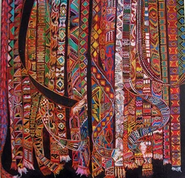 Backstrap weaving, 2014 (blandat, akryl, bläck, olja)