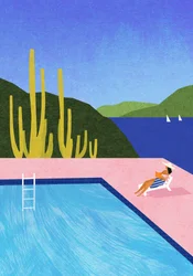 Vid poolen med havsutsikt
