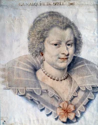 Porträtt av bokstäverna Magdeleine de Souvre, Marquise de Sable (1599-1678), Gilles de Souvres döttrar, Marquis de Courtenaux” Teckning av Daniel Dumonstier eller Dumoustier (1574-1646) 1600-talets Paris, Musée du Louvre