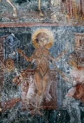 Martyrdom of Christ, fresk i den bysantinska kyrkan St George, Komitades, Kreta, Grekland (foto)