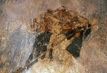 Man till häst, fresk i kyrkan Agios Georgios, Komitades, Kreta, Grekland (foto)