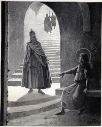 Var en kristen, jag kommer att göra dig till riddare. Ludvig IX:s ord sa Saint Louis (1214-1270) till en bovetehövding som gick in i fängelset för att göra sig själv till riddare. Illustration av Job (Jacques Marie Gaston Onfray och Breville) (Jacques-Mari